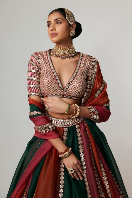 Vvani By Vani Vats Multi Color Organza, Georgette Gota Cranberry Multicolor Linear Lehenga Set at Aza Fashions Vvani By Vani Vats_Multi Color Organza, Georgette Gota Cranberry Multicolor Linear Lehenga Set _at_Aza_Fashions