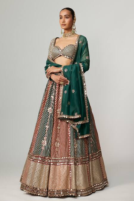 Vvani By Vani Vats Multi Color Georgette, Organza Gota Patti, Cranberry Flower Linear Lehenga Set Online at Aza Fashions Vvani By Vani Vats_Multi Color Georgette, Organza Gota Patti, Cranberry Flower Linear Lehenga Set _Online_at_Aza_Fashions