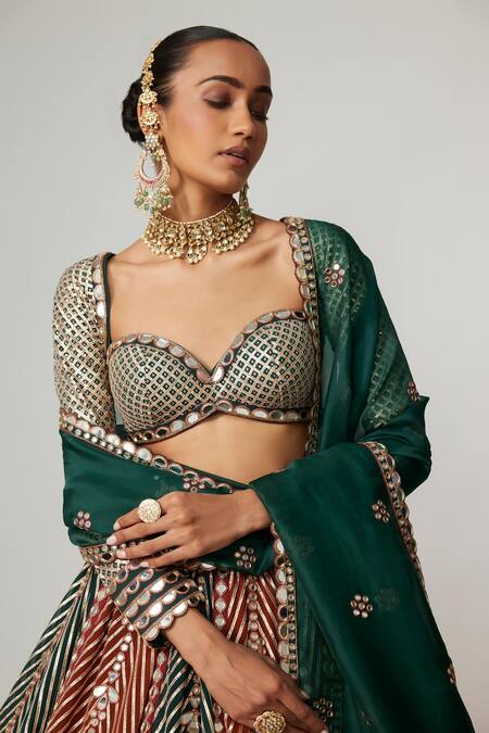 Shop Vvani By Vani Vats Multi Color Georgette, Organza Gota Patti, Cranberry Flower Linear Lehenga Set Online at Aza Fashions Shop_Vvani By Vani Vats_Multi Color Georgette, Organza Gota Patti, Cranberry Flower Linear Lehenga Set _Online_at_Aza_Fashions