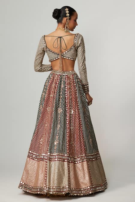 Vvani By Vani Vats Cranberry Flower Linear Lehenga Set 