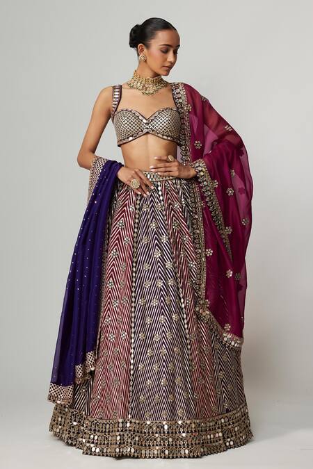 Shop Vvani By Vani Vats Multi Color Georgette, Organza Gota Patti Teal Wine Multicolor Lehenga Set Online at Aza Fashions Shop_Vvani By Vani Vats_Multi Color Georgette, Organza Gota Patti Teal Wine Multicolor Lehenga Set _Online_at_Aza_Fashions