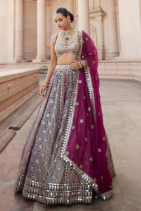 Vvani By Vani Vats Teal Wine Multicolor Lehenga Set 