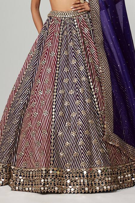 Vvani By Vani Vats_Multi Color Georgette, Organza Gota Patti, Teal Wine Multicolor Lehenga Set _Online_at_Aza_Fashions