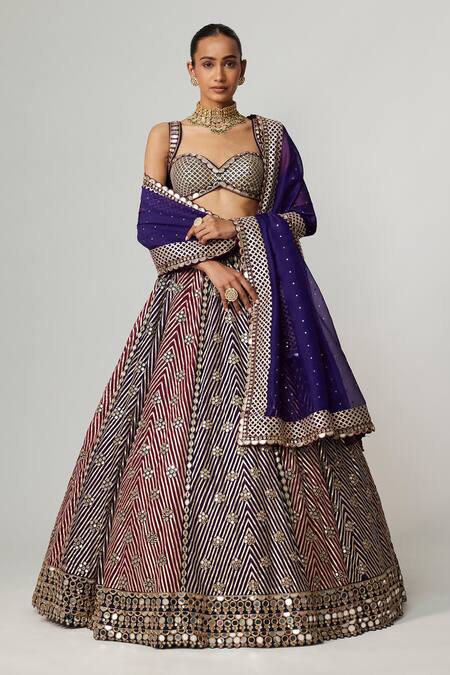 Shop_Vvani By Vani Vats_Multi Color Georgette, Organza Gota Patti, Teal Wine Multicolor Lehenga Set _Online_at_Aza_Fashions