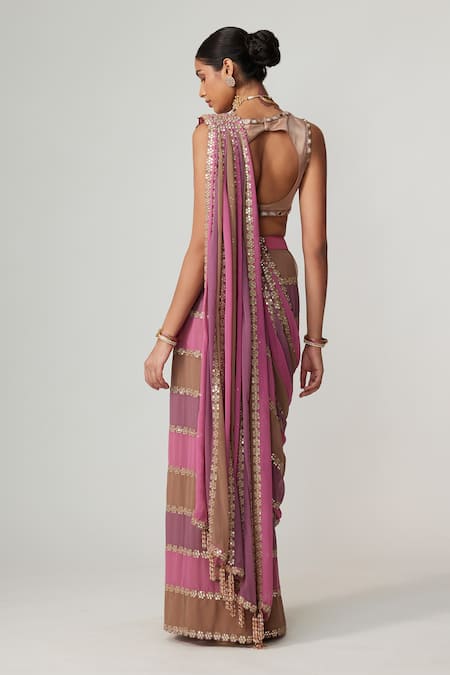 Vvani By Vani Vats Mud Mauve Multicolor Pre-Draped Saree Set 