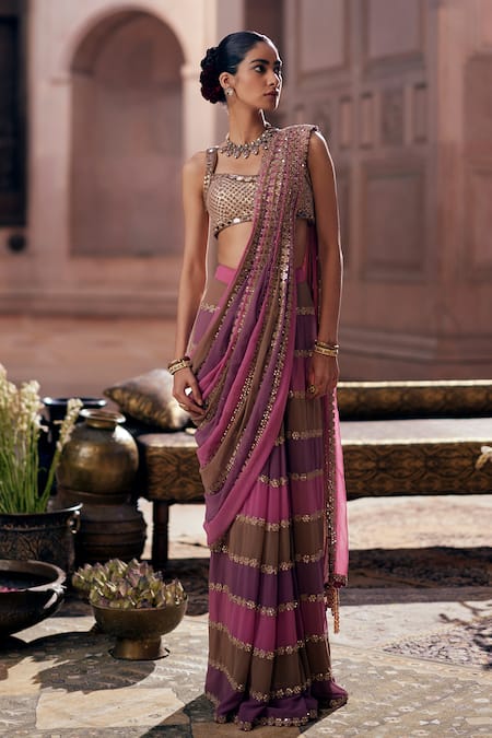 Vvani by Vani Vats Mud Mauve Multicolor Pre-Draped Saree Set 