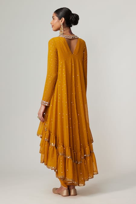 Vvani By Vani Vats Mustard Sequin Embroidered Kurta Set 