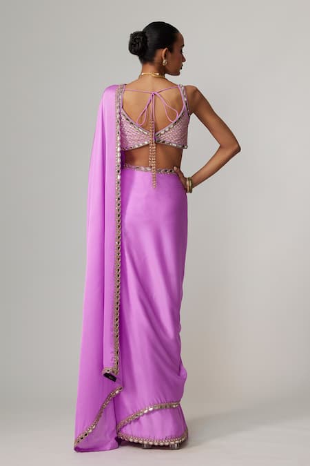 Vvani By Vani Vats Mauve Satin Saree Set