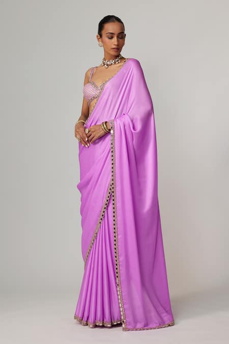 Vvani By Vani Vats Mauve Satin, Georgette Gota Patti Sweetheart Neck Saree Set Online at Aza Fashions Vvani By Vani Vats_Mauve Satin, Georgette Gota Patti Sweetheart Neck Saree Set _Online_at_Aza_Fashions