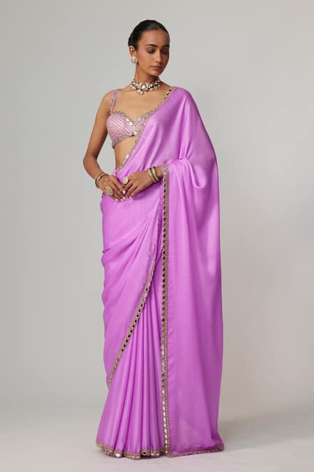Buy Vvani By Vani Vats Mauve Satin, Georgette Gota Patti Sweetheart Neck Saree Set Online at Aza Fashions Buy_Vvani By Vani Vats_Mauve Satin, Georgette Gota Patti Sweetheart Neck Saree Set _Online_at_Aza_Fashions