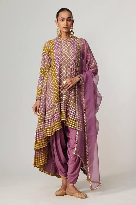 Vvani By Vani Vats_Multi Color Georgette, Crepe, Organza Gota Patti, Multicolor Dhoti Kurta Set _Online_at_Aza_Fashions