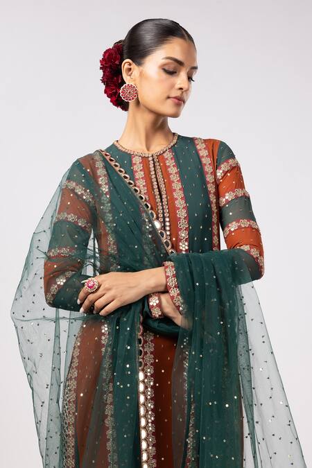 Buy Vvani By Vani Vats Green Georgette, Net Gota Patti Round Neck Multicolor Jade Kurta Set Online at Aza Fashions Buy_Vvani By Vani Vats_Green Georgette, Net Gota Patti Round Neck Multicolor Jade Kurta Set _Online_at_Aza_Fashions