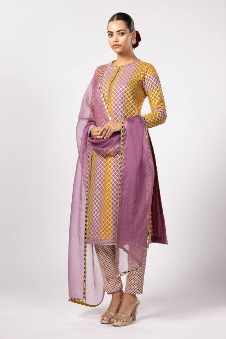 Vvani By Vani Vats_Multi Color Georgette, Organza Gota Patti Multicolor Kurta Set With Dupatta _Online_at_Aza_Fashions