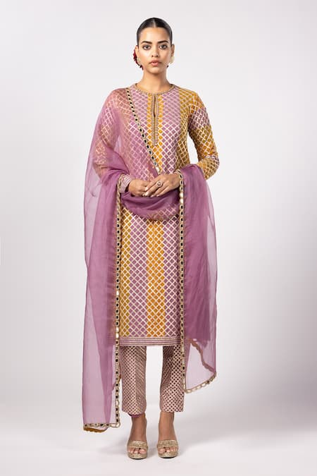 Vvani by Vani Vats Multi Color Georgette, Organza Gota Patti Multicolor Kurta Set With Dupatta 