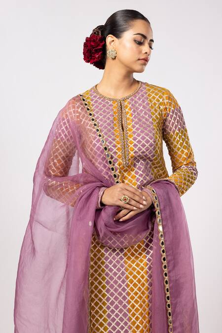 Vvani By Vani Vats_Multi Color Georgette, Organza Gota Patti Multicolor Kurta Set With Dupatta _at_Aza_Fashions