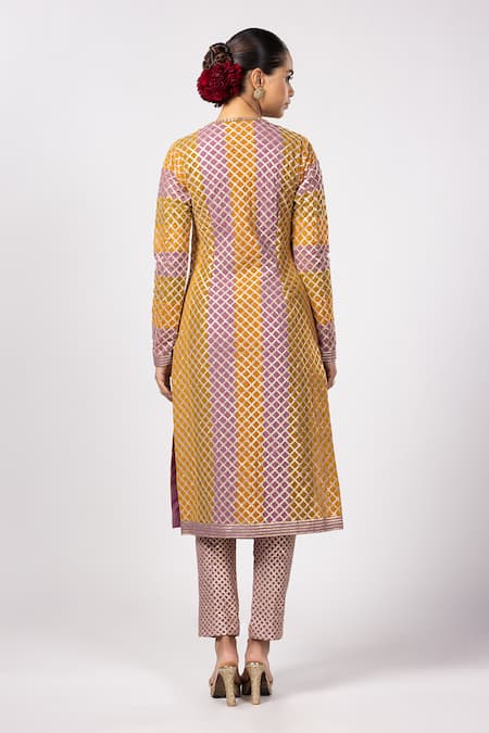 Shop_Vvani By Vani Vats_Multi Color Georgette Gota Patti Round Multicolor Kurta Set With Straight Pants _at_Aza_Fashions