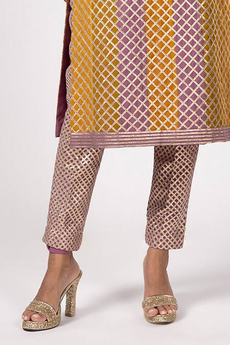 Buy_Vvani By Vani Vats_Multi Color Georgette Gota Patti Round Multicolor Kurta Set With Straight Pants _Online_at_Aza_Fashions