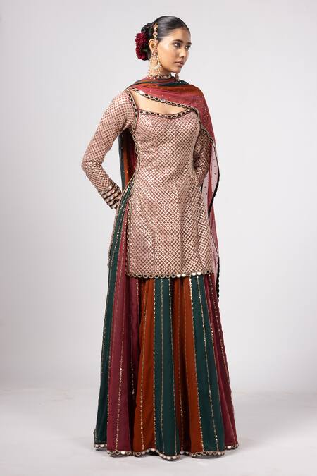 Buy Vvani By Vani Vats Beige Georgette Sequins Square Neck Multicolor Kurta Lehenga Set Online at Aza Fashions Buy_Vvani By Vani Vats_Beige Georgette Sequins Square Neck Multicolor Kurta Lehenga Set _Online_at_Aza_Fashions