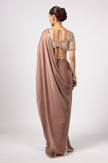 Vvani By Vani Vats Deep Beige Satin Saree & Blouse Set 