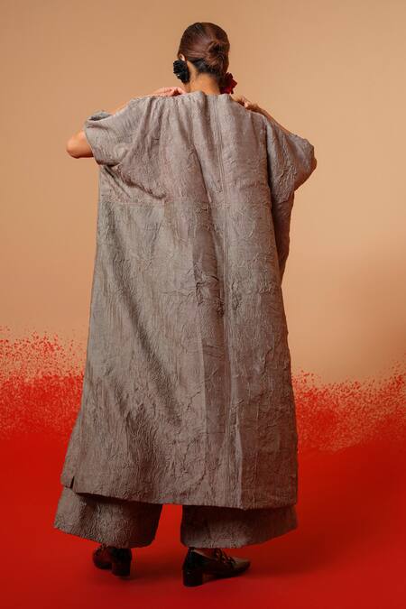 Stoique Grey Mysore Silk Long Kurta 