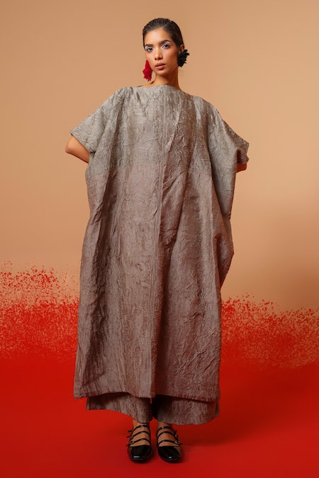 Stoique Grey Mysore Silk Long Kurta 
