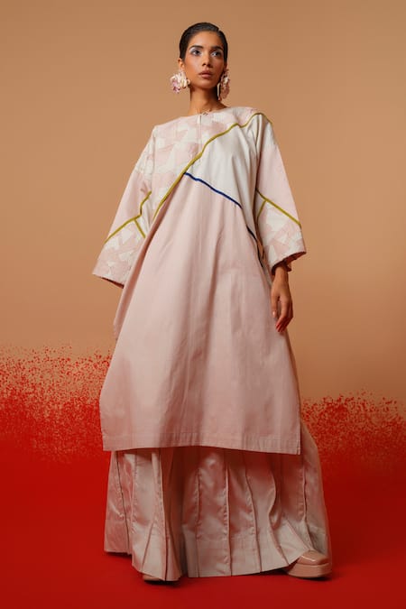Stoique Pink Cotton Designer Grey Palazzo Pant 