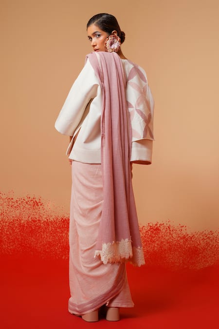 Stoique Crushed Cotton Pre-Draped Saree  