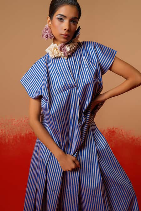 Buy_Stoique_Blue Cotton Round Neck Striped Designer Top 