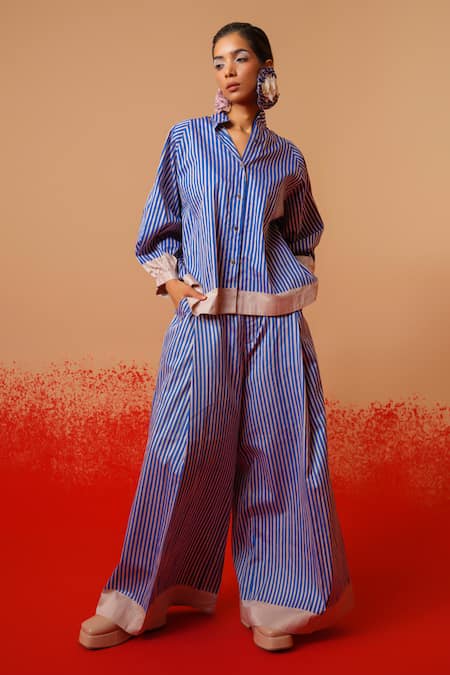 Shop_Stoique_Blue Cotton Striped Flared Pant _Online_at_Aza_Fashions