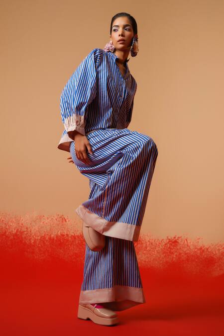 Buy_Stoique_Blue Cotton Collared Striped Designer Shirt _Online_at_Aza_Fashions