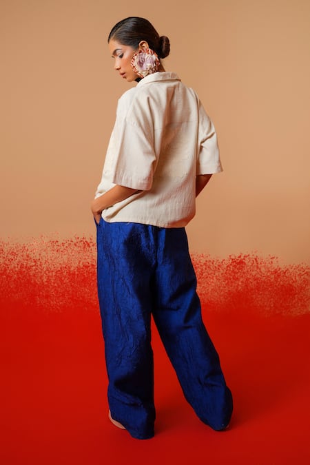 Shop Stoique Off White Cotton Embroidery Collared Handwoven Shirt at Aza Fashions Shop_Stoique_Off White Cotton Embroidery Collared Handwoven Shirt _at_Aza_Fashions