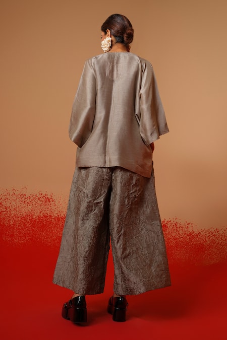 Stoique Grey Mysore Silk Flared Pant 