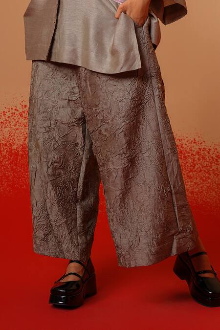 Stoique_Gray Silk Grey Mysore Flared Pant _at_Aza_Fashions