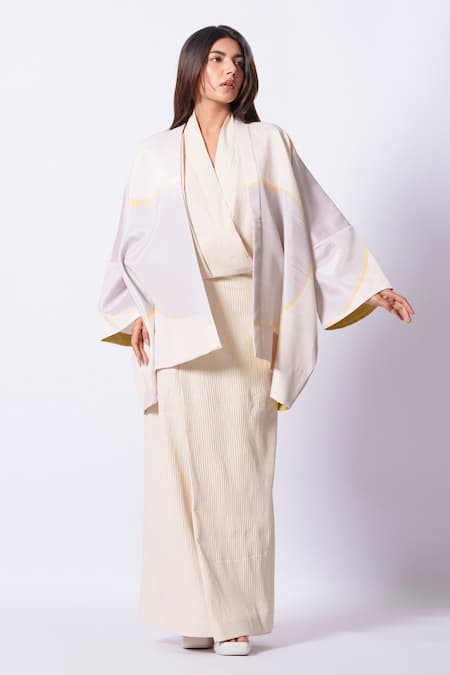 Buy_Stoique_Off White Cotton V-neck Pleated Maxi Dress _Online_at_Aza_Fashions