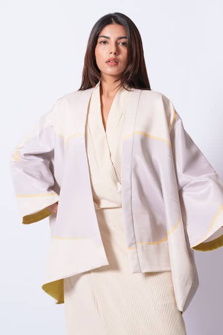 Shop_Stoique_Off White Cotton V-neck Pleated Maxi Dress _Online_at_Aza_Fashions