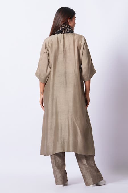 Stoique Designer Grey Mysore Silk Kurta 