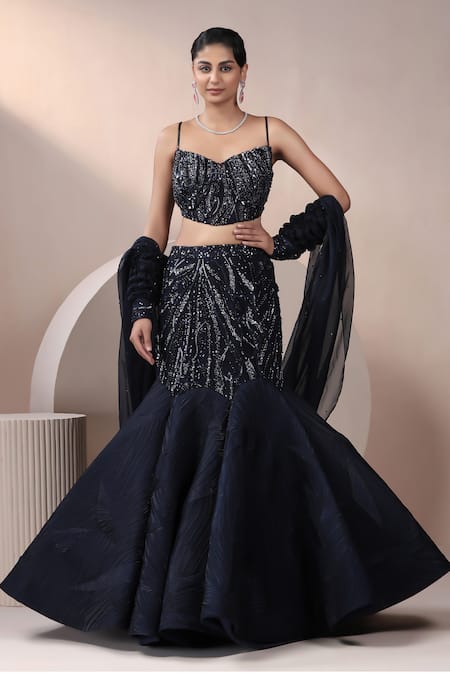 Chaashni by Maansi and Ketan Blue Sequin Embellished Lehenga Set 