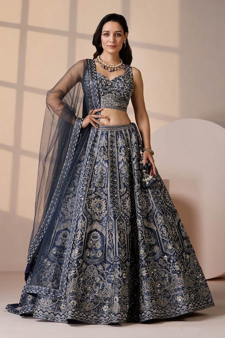 Chaashni by Maansi and Ketan Classic Blue Embroidered Lehenga Set 