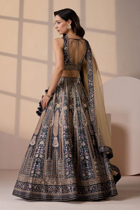 Chaashni By Maansi And Ketan Classic Blue Embroidered Lehenga Set 