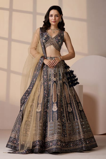 Chaashni by Maansi and Ketan Classic Blue Embroidered Lehenga Set 