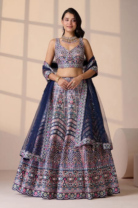 Chaashni by Maansi and Ketan Blue Embroidered Lehenga Set 