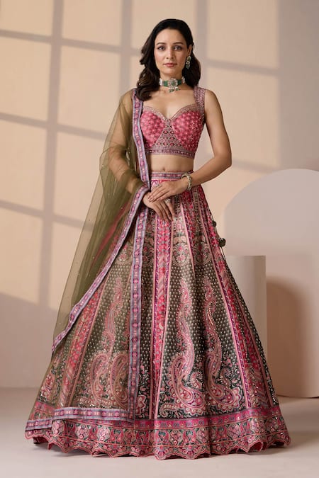 Chaashni by Maansi and Ketan Pink Silk Embroidered Lehenga Set 