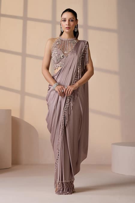 Chaashni by Maansi and Ketan Champagne Pre-Draped Designer Saree With Blouse 
