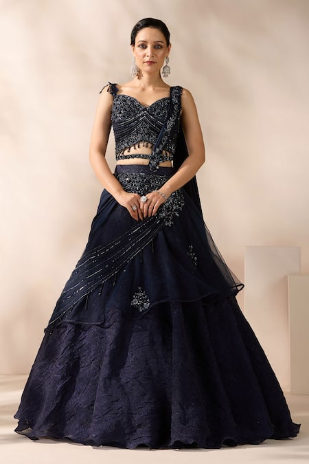 Chaashni by Maansi and Ketan Blue Embellished Fusion Lehenga Set 