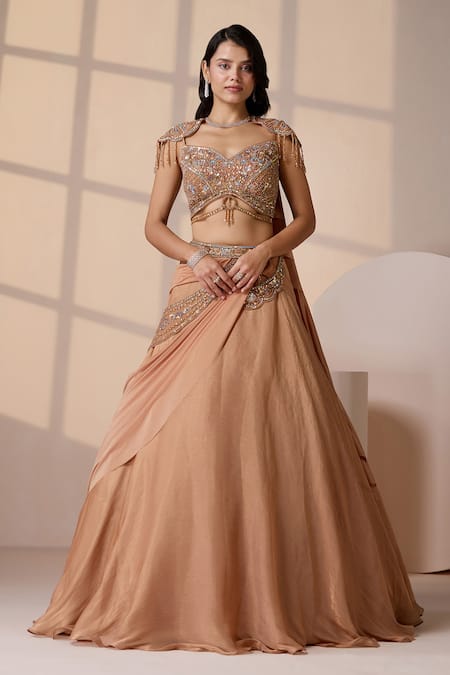 Chaashni by Maansi and Ketan Gold Embellished Fusion Lehenga Set 