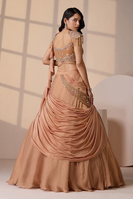Chaashni By Maansi And Ketan Gold Embellished Fusion Lehenga Set 