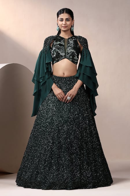 Chaashni by Maansi and Ketan Designer Green Fusion Lehenga Set 