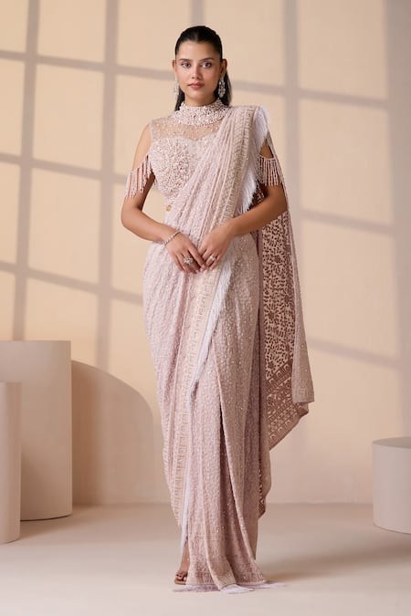 Chaashni by Maansi and Ketan Designer Pink Pre-Draped Saree Set 