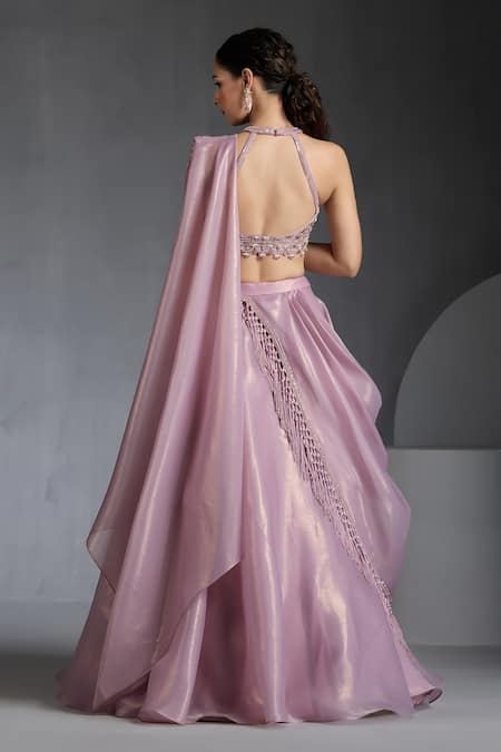 Chaashni By Maansi And Ketan Designer Pink Fusion Lehenga Set 
