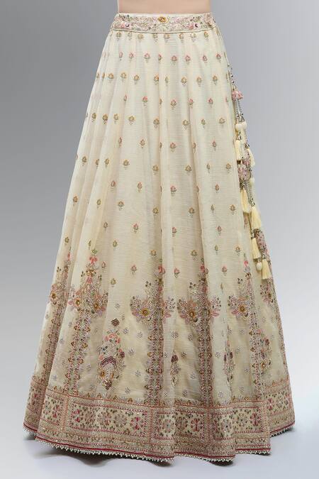 Shop Samyukta Singhania Cream Tissue Beads, Sequins, Zari, Pearls, Classic Embroidered Lehenga Set Online at Aza Fashions Shop_Samyukta Singhania_Cream Tissue Beads, Sequins, Zari, Pearls, Classic Embroidered Lehenga Set_Online_at_Aza_Fashions